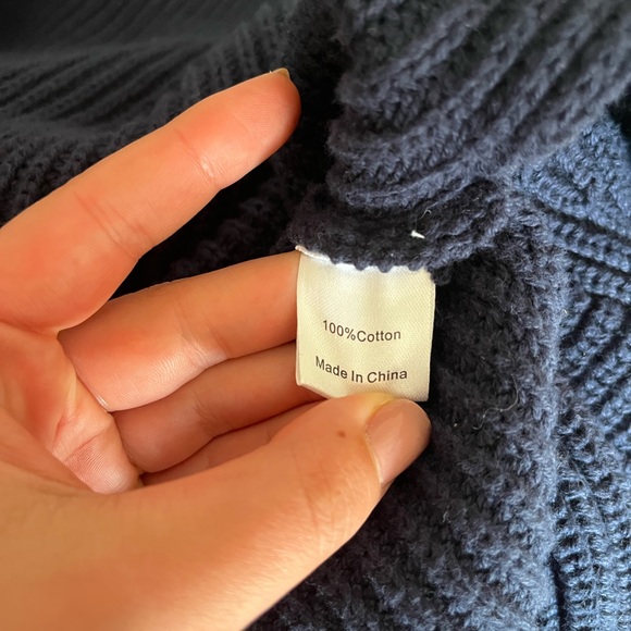 Tuckernuck Navy Knit Declan Pullover sweater size large navy blue hooded knit - Picture 4 of 11